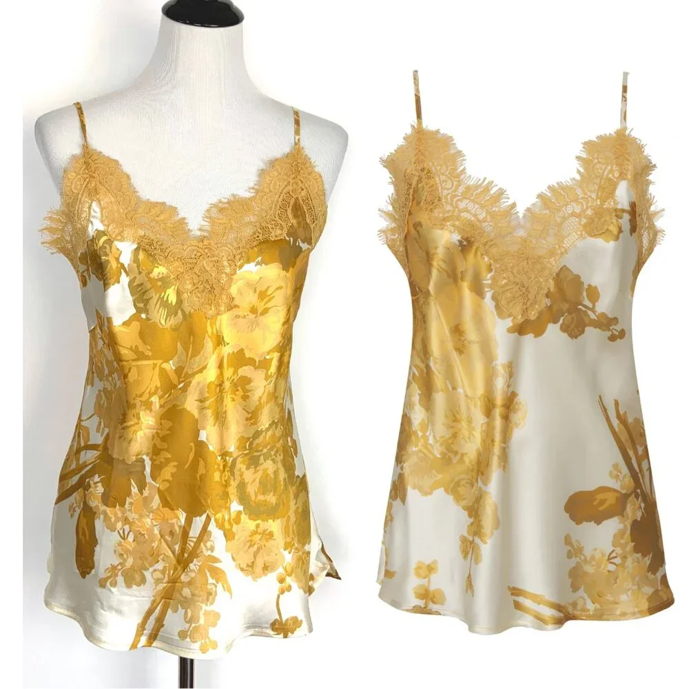 New Gold Hawk Silk Golden Bloom Claire Camisole Top Sz M - Picture 2 of 16